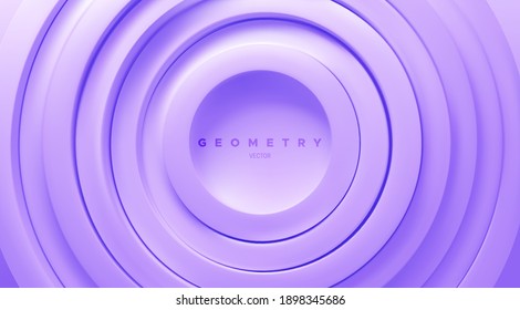 Purple concentric rings. Abstract pastel background. Vector geometric illustration. Radial shapes. Minimal cover design. Minimalist broadcast style concept.