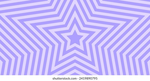 Purple concentric stars background. Trendy y2k pattern in pastel colors. Groovy psychedelic wallpaper design. Aesthetic poster with hypnotic psychedelic effect. Vector flat illustration.