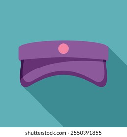 Ícone de chapéu de porteiro roxo em estilo plano, isolado em um fundo azul, projetando uma sombra longa
