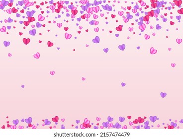 Purple Confetti Background Pink Vector. Banner Illustration Heart. Tender Color Backdrop. Violet Heart Birthday Frame. Fond Cut Pattern.