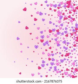 Purple Confetti Background Pink Vector. Cut Illustration Heart. Red Element Backdrop. Lilac Heart Falling Texture. Fond Romantic Frame.