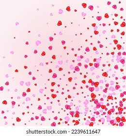 Purple Confetti Background Pink Vector. Wallpaper Backdrop Heart. Violet Elegant Pattern. Pinkish Heart Falling Frame. Tender Love Texture.