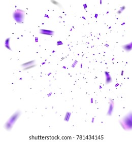 Purple confetti explosion celebration isolated on white background. Falling confetti. Abstract decoration party, birthday celebrate or Christmas, New Year confetti decor Vector illustration