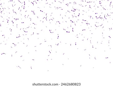 Purple confetti, falling paper ribbons isolated on white background. Birthday party decoration. Vector illustration.