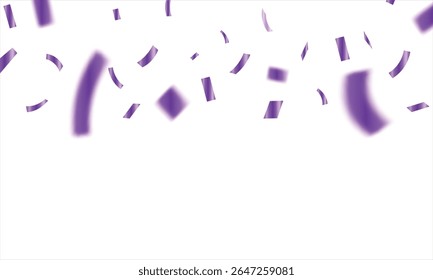 Purple confetti, falling paper ribbons isolated on white background. Birthday party decoration. Vector illustration, Falling serpentine. Realistic bright serpentine. Flying holiday tinsel. Anniversary