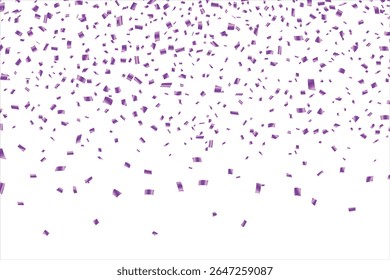 Purple confetti, falling paper ribbons isolated on white background. Birthday party decoration. Vector illustration, Falling serpentine. Realistic bright serpentine. Flying holiday tinsel. Anniversary