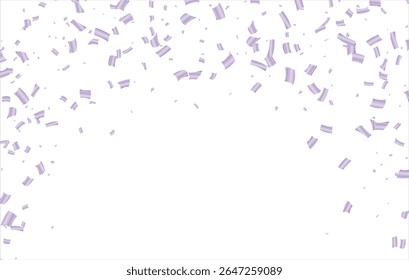 Purple confetti, falling paper ribbons isolated on white background. Birthday party decoration. Vector illustration, Falling serpentine. Realistic bright serpentine. Flying holiday tinsel. Anniversary