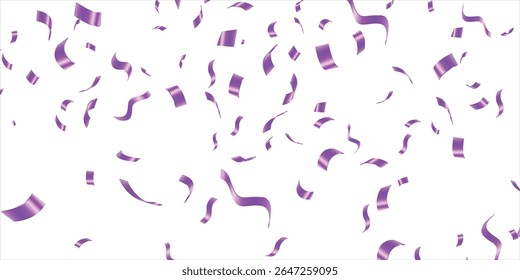 Purple confetti, falling paper ribbons isolated on white background. Birthday party decoration. Vector illustration, Falling serpentine. Realistic bright serpentine. Flying holiday tinsel. Anniversary