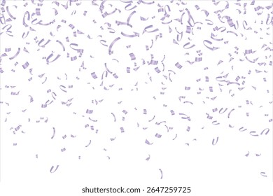 Purple confetti, falling paper ribbons isolated on white background. Birthday party decoration. Vector illustration, Realistic bright serpentine. Flying holiday tinsel. Anniversary decorative elements