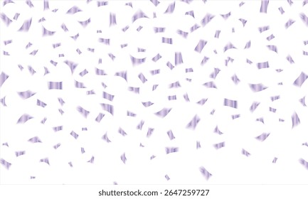 Purple confetti, falling paper ribbons isolated on white background. Birthday party decoration. Vector illustration, Realistic bright serpentine. Flying holiday tinsel. Anniversary decorative elements
