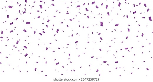 Purple confetti, falling paper ribbons isolated on white background. Birthday party decoration. Vector illustration, Realistic bright serpentine. Flying holiday tinsel. Anniversary decorative elements