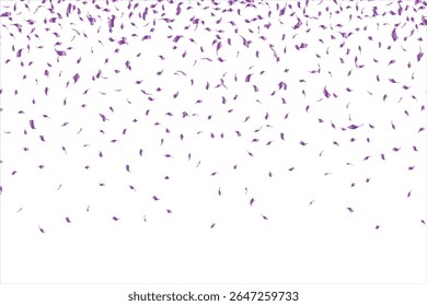 Purple confetti, falling paper ribbons isolated on white background. Birthday party decoration. Vector illustration, Realistic bright serpentine. Flying holiday tinsel. Anniversary decorative elements