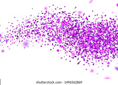 Purple  confetti. Falling randomly glitter tinsel. Shiny isolated round particles on white background. Vector celebration illustration for carnival, party, anniversary or birthday.