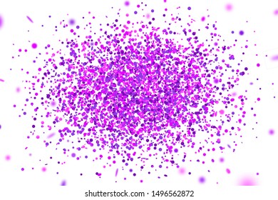 Purple  confetti. Falling randomly glitter tinsel. Shiny isolated round particles on white background. Vector celebration illustration for carnival, party, anniversary or birthday.