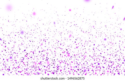 Purple  confetti. Falling randomly glitter tinsel. Shiny isolated round particles on white background. Vector celebration illustration for carnival, party, anniversary or birthday.