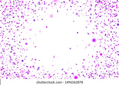 Purple  confetti. Falling randomly glitter tinsel. Shiny isolated round particles on white background. Vector celebration illustration for carnival, party, anniversary or birthday.