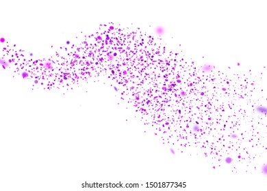 Purple  confetti. Falling randomly glitter tinsel. Shiny isolated round particles on white background. Vector celebration illustration for carnival, party, anniversary or birthday.
