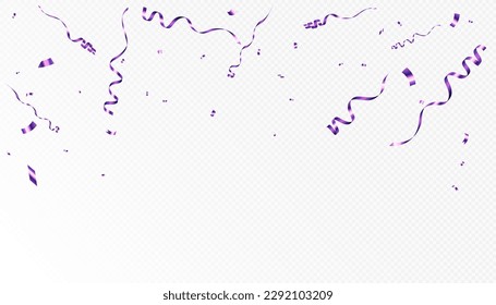 Purple confetti is falling. confetti, streamer, tinsel on a transparent background for design and congratulations.Vector
