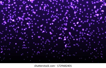 Purple Confetti. Gold Glitter Particles. Glowing Sparkles. Falling Abstract Particles. Shining Purple Confetti. Light Effect. Falling Stars. Glittering Particles. Vector Illustration.