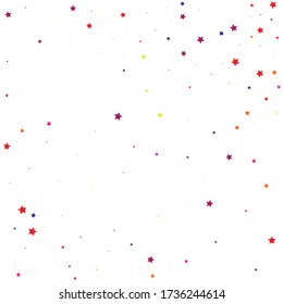 Purple Confetti Greeting. Yellow Starry Design. Pink Stars Symbol. Blue Vector Space. Coral Pattern Symbol. Red Texture Isolated. Celebration Anniversary. Party Wallpaper.