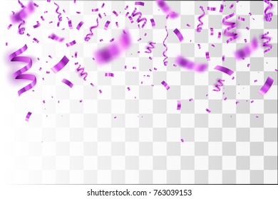 Purple confetti isolated. Festive background. Vector illustration