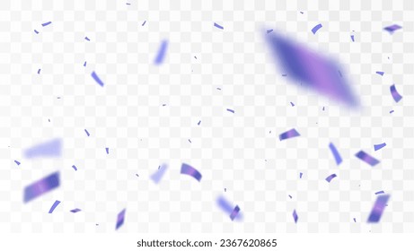 Purple confetti isolated on transparent background. Falling serpentine. Realistic bright serpentine. Flying festive tinsel. Vector