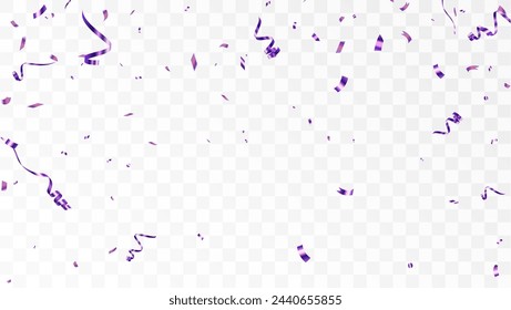 Purple confetti isolated on transparent background. Falling serpentine. Realistic bright serpentine. Flying holiday tinsel. Anniversary decorative elements. vector