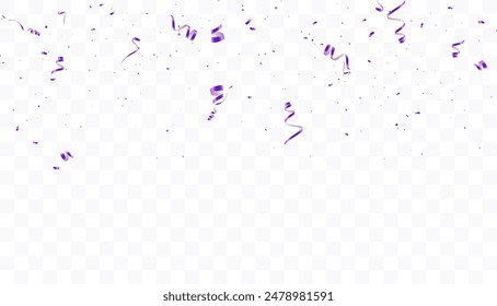 Purple confetti isolated on transparent background. Falling serpentine. Realistic bright serpentine. Flying holiday tinsel. Anniversary decorative elements. vector