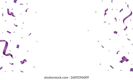 Purple confetti isolated on white background. Festive confetti decoration element. Falling ribbon design template. Vector illustration
