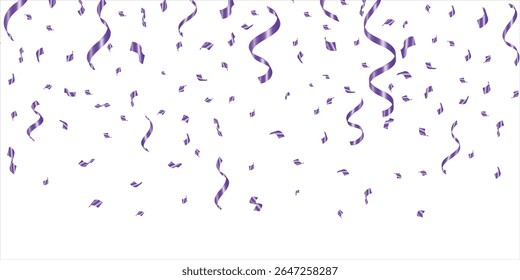 Purple confetti isolated on white background. Falling serpentine. Realistic bright serpentine. Flying holiday tinsel. Anniversary decorative elements, Celebration. holiday, birthday.
