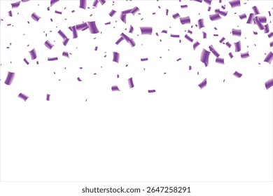 Purple confetti isolated on white background. Falling serpentine. Realistic bright serpentine. Flying holiday tinsel. Anniversary decorative elements, Celebration. holiday, birthday.