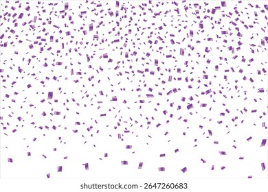 Purple confetti. Shiny ribbons falling on abstract background. Design template for party celebration and birthday banner background, confetti, falling serpentine. Realistic bright serpentine. 