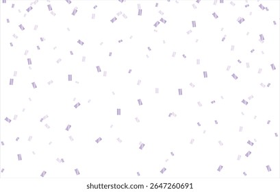 Purple confetti. Shiny ribbons falling on abstract background. Design template for party celebration and birthday banner background, confetti, falling serpentine. Realistic bright serpentine. 