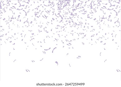 Purple Confetti. Vector Festive Illustration of Falling Shiny Confetti Isolated on Transparent Checkered Background. Holiday Decorative Tinsel Element for Design, 