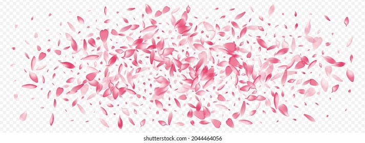 Purple Confetti Vector Panoramic Transparent Background. Bloom Dream Template. Floral Sky Illustration. Rosa Spring Poster. Red Leaf Wallpaper Banner.