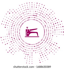 Icono de grapadora de la construcción púrpura aislado en fondo blanco. Herramienta de trabajo. Puntos aleatorios del círculo abstracto. Ilustración vectorial
