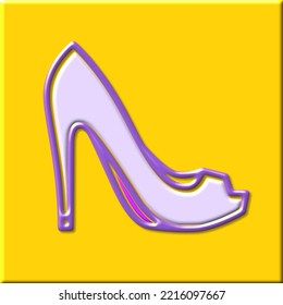 Purple contour of a female high heel on a yellow background. Vector image.