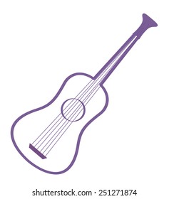 Purple contour six-string guitar, simple vector illustration
