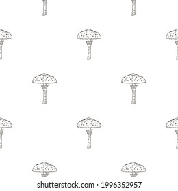Purple contoured mushroom elements outline seamless pattern. Isolated harvest season print. White background. Stock illustration. Vector design for textile, fabric, giftwrap, wallpapers.