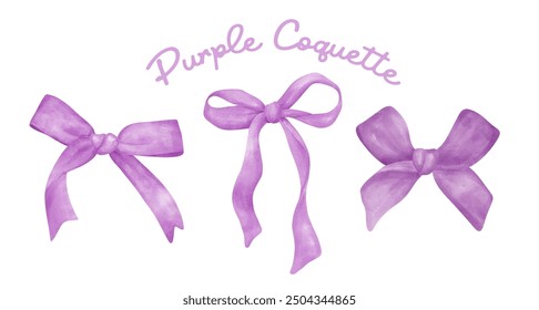 Purple Coquette Ribbon bow Collection Vintage aesthetic watercolor banner