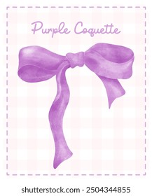 Purple Coquette ribbon bow Trendy Preppy aesthetic watercolor hand painting