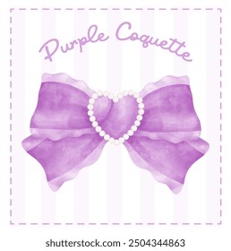 Purple Coquette Ribbon bow Vicotoria Vintage aesthetic watercolor hand painting