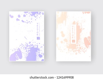 Purple coralgradient ink brush stroke poster on white background. Japanese style. Vector illustration of grunge stains