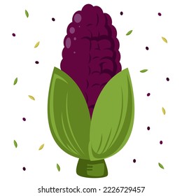 purple corn or maize illustration with ornament isolated on white background