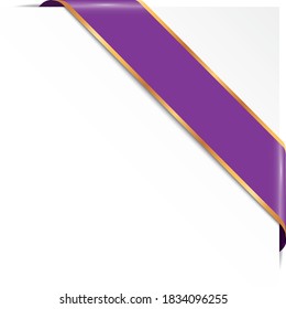 purple corner ribbon banner with gold frames on white background