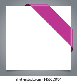 purple corner ribbon banner on white paper 