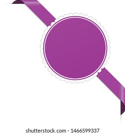 purple corner ribbon banner with round banner isolated on white background