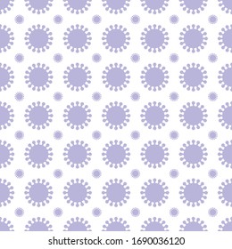 El Coronavirus púrpura forma un patrón sin fisuras sobre fondo blanco. Ilustración de fondo del patrón vectorial de las células de virus.
