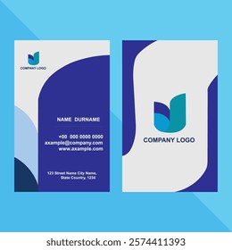 Purple corporate card with full color shapes