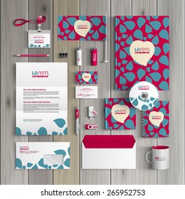 Purple Corporate Identity Template Design With Blue Hearts. Business Stationery